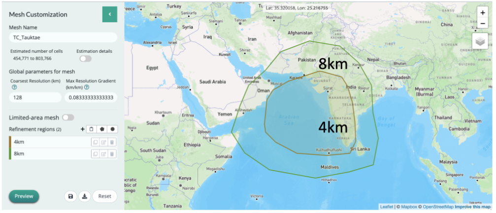 Fig. 1a Mesh area used for the simulation of Cyclone Tauktae