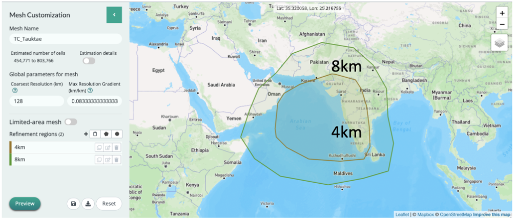 Fig. 1a Mesh area used for the simulation of Cyclone Tauktae​​​​​